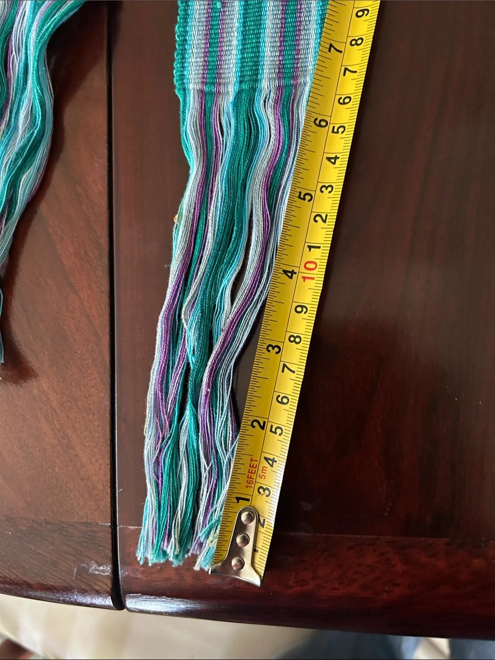 Striped Fringe Woven Belt in Teal, White & Purple